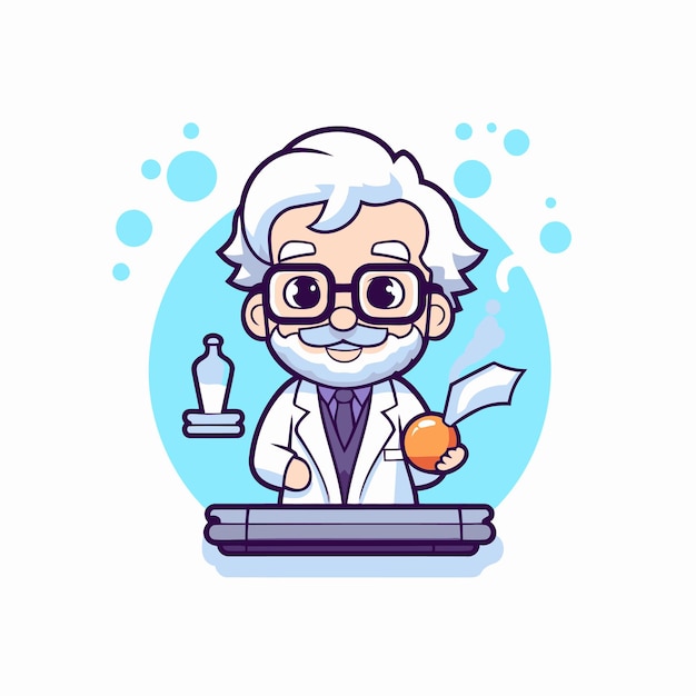 Vetor cientista trabalhando no laboratório ilustração vetorial em estilo de desenho animado