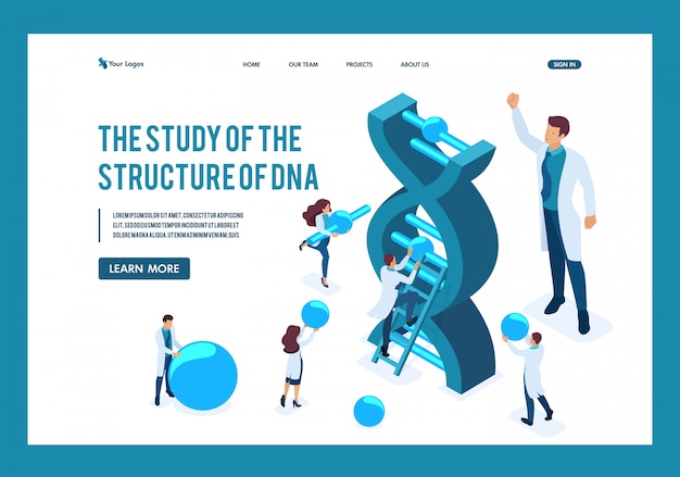 Cientistas isométricos estão investigando a estrutura do dna, fazendo experimentos landing page