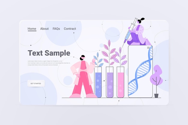 cientistas trabalhando com DNA de plantas em tubos de ensaio pesquisadores fazendo experimentos no conceito de plantas geneticamente modificadas em laboratório