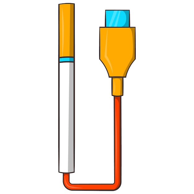 Vetor cigarro eletrônico com ícone de cabo usb em estilo de desenho animado em fundo branco