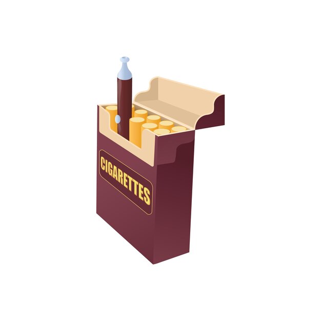 Vetor cigarro eletrônico em um maço de ícone de cigarros em estilo cartoon sobre um fundo branco