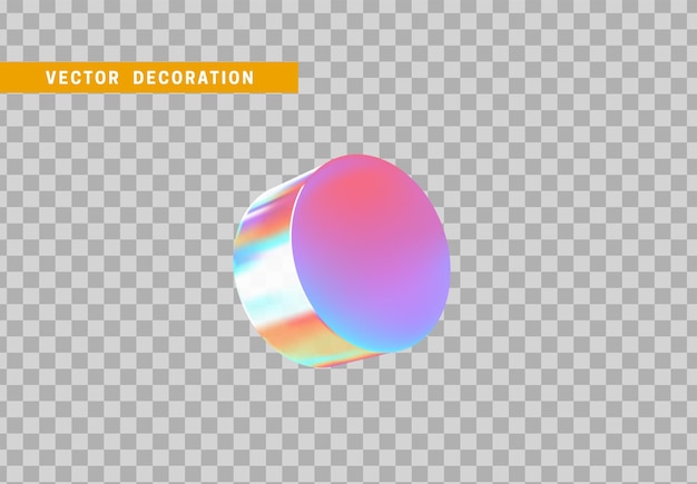 Cilindro 3d objeta forma geométrica. madeira redonda isolada com gradiente de cor camaleão holograma colorido. ilustração vetorial