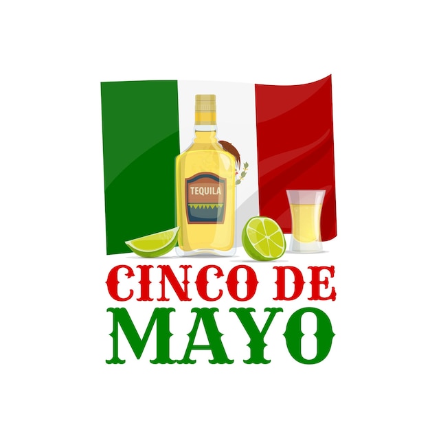 Cinco de mayo feriado méxico bandeira tequila limão