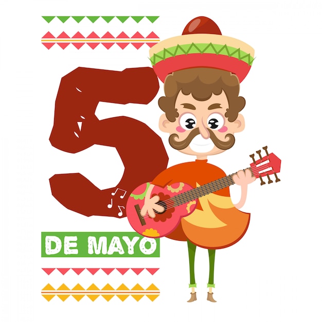 Vetor cinco de mayo fundo com músico mexicano