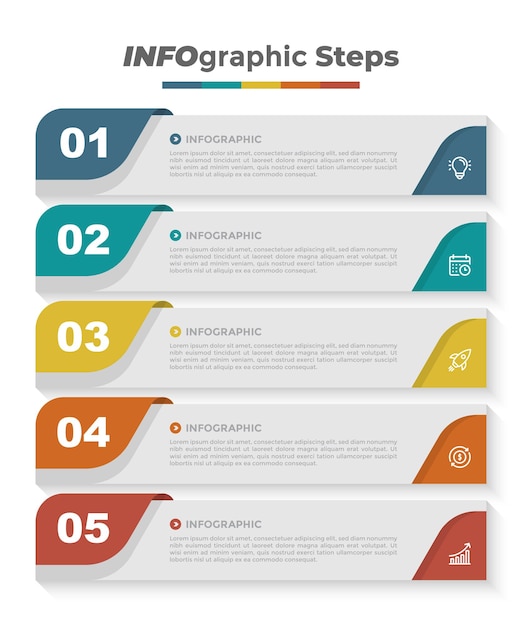 Vetor cinco etapas estratégia de infografia de negócios colorida