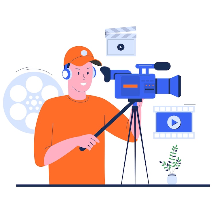 Vetor cinegrafista de design plano gravando vídeo