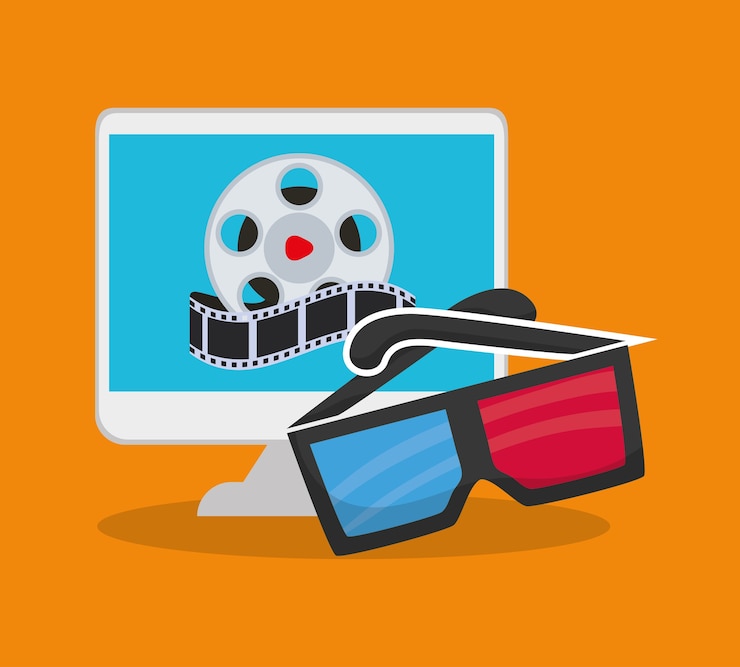 Vetor cinema 3d óculos computador on-line