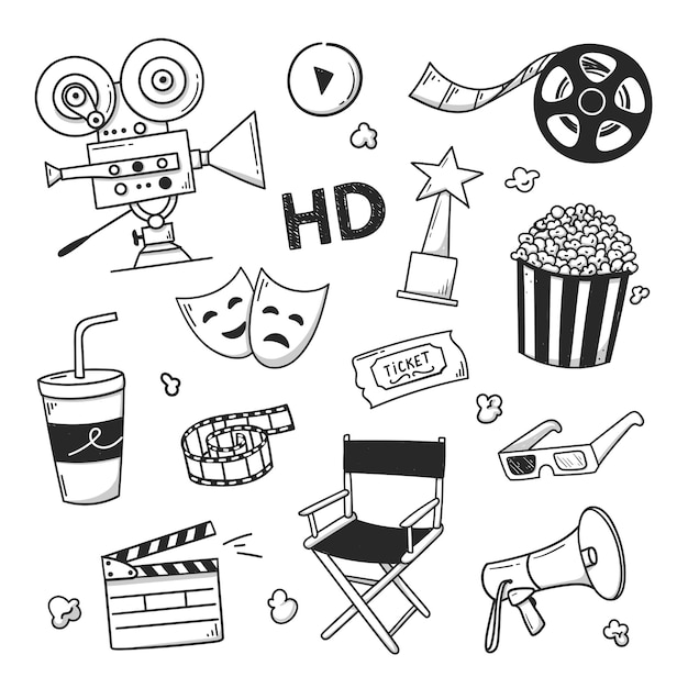 Cinema Doodle desenhado à mão de uma câmera de cinema