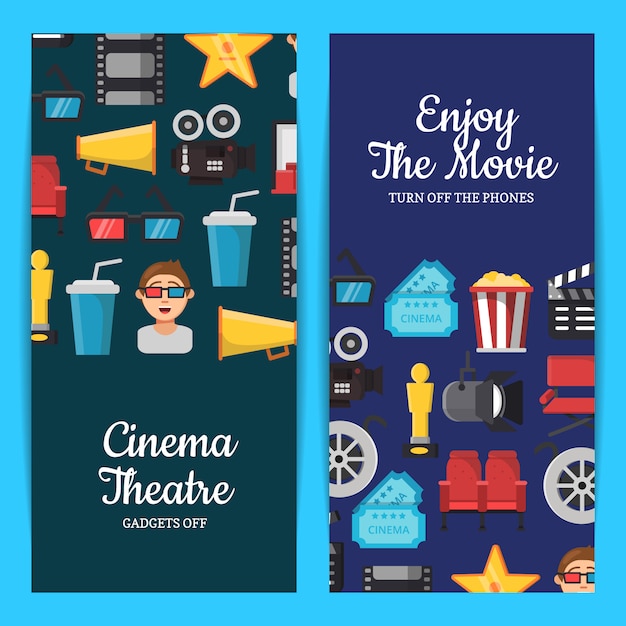 Cinema plana ícones modelos de banner web