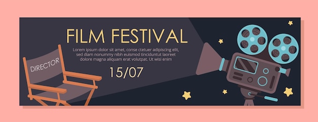 Cinema publicidade banner conceito diretores cadeira e câmera cinema indústria filmes e séries elemento gráfico para site ilustração vetorial plana isolado em fundo rosa