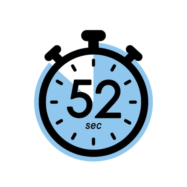 Vetor cinquenta e dois segundos cronômetro ícone temporizador símbolo 52 segundos tempo de espera ilustração vetorial simples
