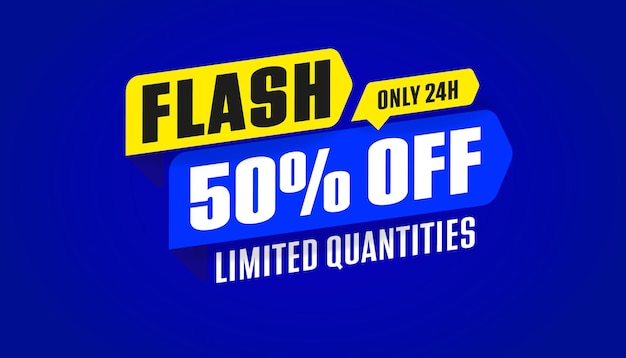 Cinquenta por cento de desconto no banner de oferta especial de venda em flash