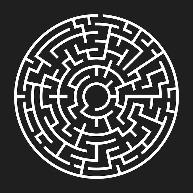 Circle maze. labirinto com entrada e saída. encontre o conceito de saída. ilustração vetorial.