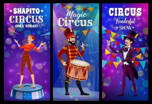 Circo, espectáculo, carnaval, mágico, malabarista e baterista.