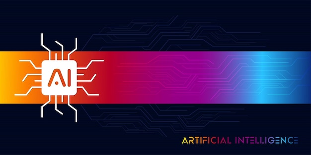 Vetor circuito central de inteligência artificial em fundo azul escuro