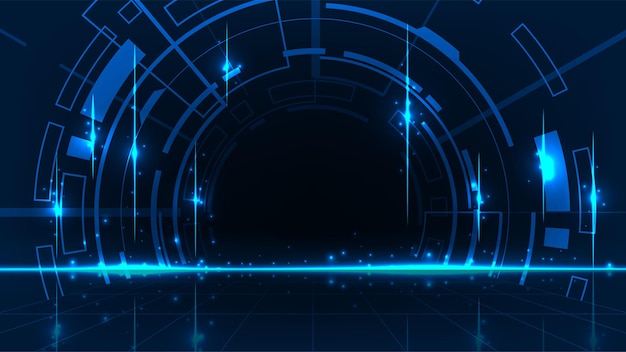 Circuito cerebral azul brilhante com fundo abstrato de tecnologia HUD