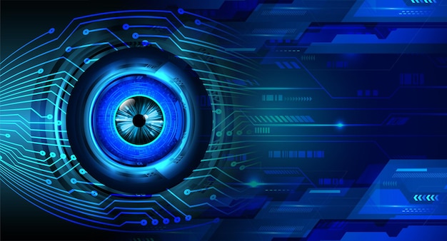 Vetor circuito cyber de olho azul tecnologia futura conceito fundo
