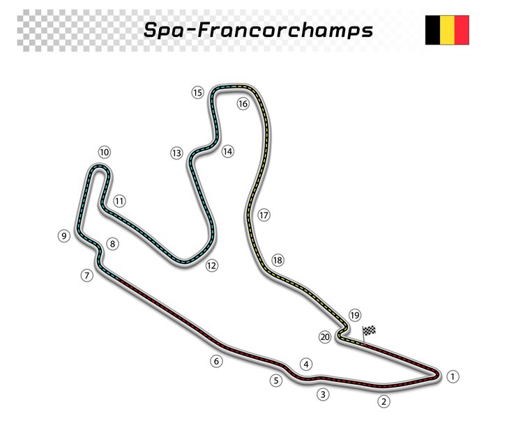 Vetor circuito de spafrancorchamps para automobilismo e automobilismo