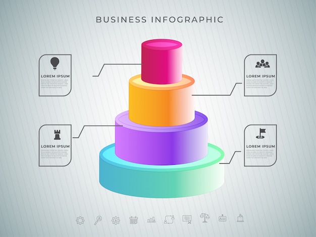 Círculo concêntrico 3d com quatro etapas diferentes para business info