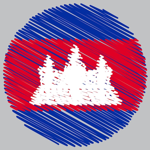 Vetor círculo da bandeira do camboja com efeito de rabiscos