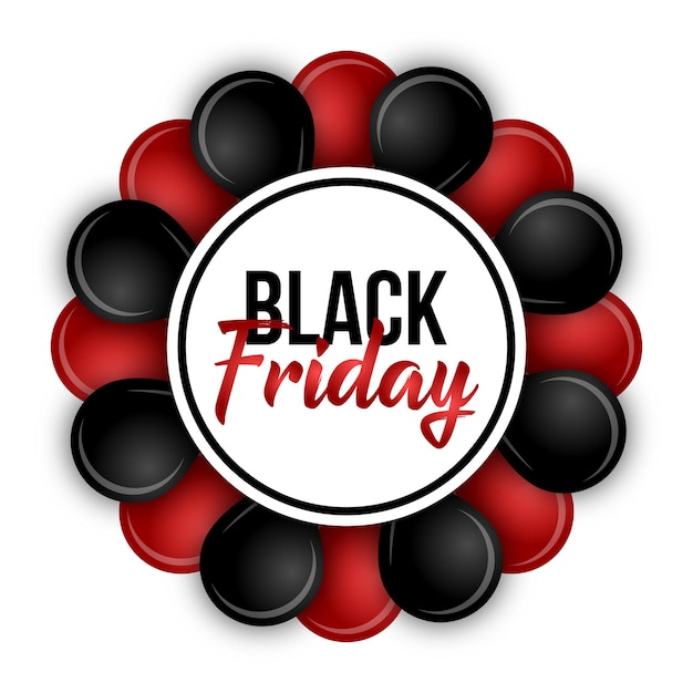 Círculo de Black Friday com balões vermelhos e pretos