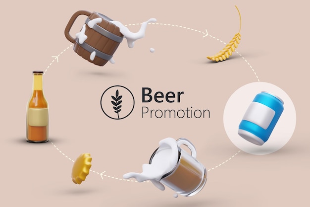 Vetor círculo de cerveja lugar para logotipo cercado por elementos coloridos de tema de cerveja 3d