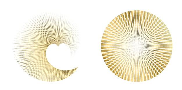 Círculo de elemento de design definido Cores vetoriais em negrito isoladas anel dourado de listras onduladas de brilho abstrato de muitos redemoinhos brilhantes criados usando a ilustração vetorial Blend Tool EPS10 para sua apresentação