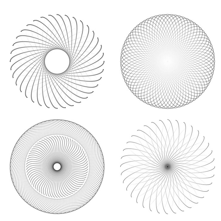 Vetor círculo de elemento de design definido cores vetoriais em negrito isoladas anel dourado de listras onduladas de brilho abstrato de muitos redemoinhos brilhantes criados usando a ilustração vetorial blend tool eps10 para sua apresentação