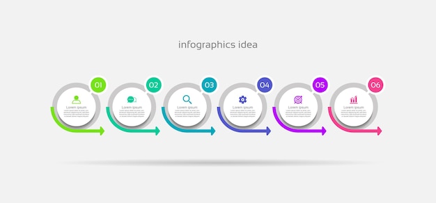 Círculo de modelo de fundo abstrato infográfico de negócios de ideia colorido com seis etapas