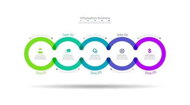 Círculo de modelo de infográfico de apresentação de negócios colorido com cinco etapas