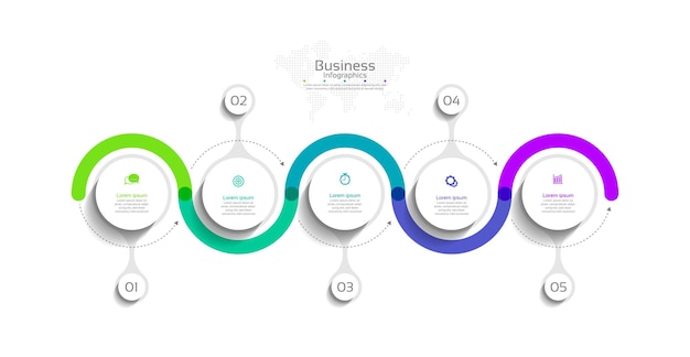 Círculo de modelo de infográfico de fundo abstrato de apresentação de negócios com cinco etapas