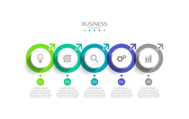 Círculo de modelo de infográfico de negócios colorido com cinco etapas