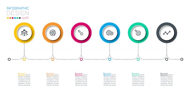 Círculo de negócios rótulos forma barra de grupos de infográfico.