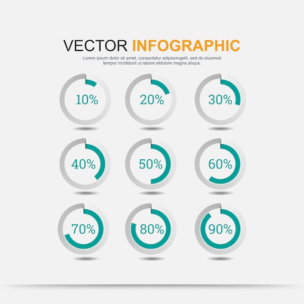 Círculo do gráfico de elementos do infográfico com indicação de porcentagens