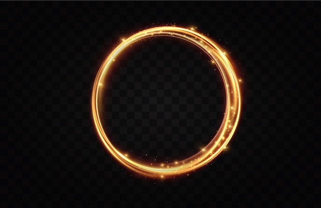 Círculo dourado com efeitos de fogo. Efeito de luz. Vetor