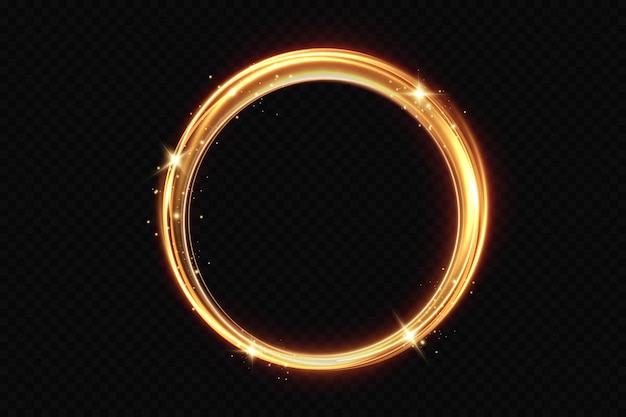 Círculo dourado com efeitos de fogo. Efeito de luz. Vetor