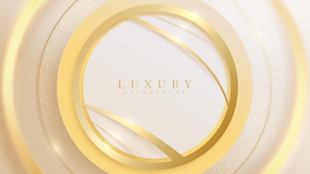 Círculo dourado com linha curva de brilho e efeitos de luz cintilantes, design de plano de fundo de luxo.
