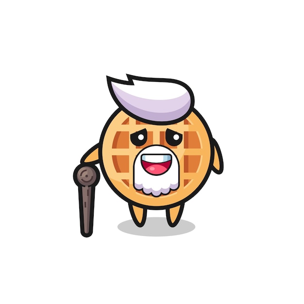 Círculo fofinho waffle vovô segurando uma vara, desenho fofo