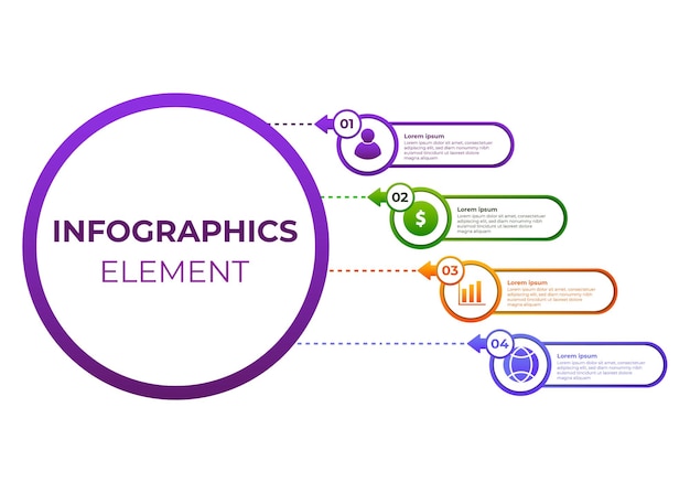 Círculo gradiente infográfico design quatro etapas infográfico design