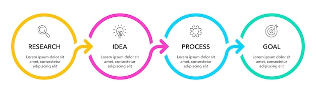 Círculo infográfico com seta infográfico 4 opções ou passos sumbols processo de ideia de pesquisa