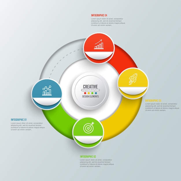 Círculo infográfico modelo quatro opção, processo ou passo para apresentação do negócio.