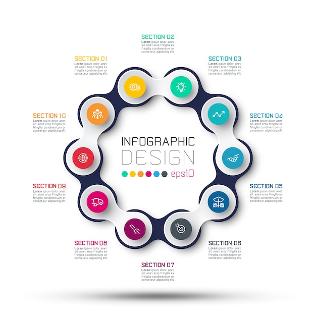 Círculo ligado a infográficos de negócios