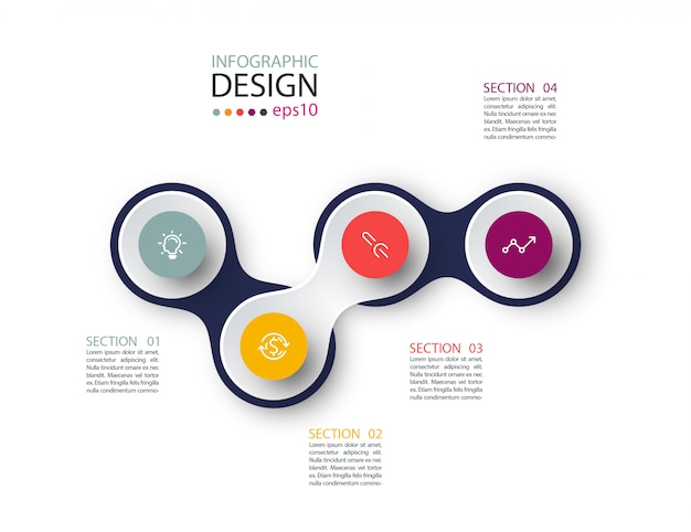 Círculo ligado no negócio infográfico com quatro etapas