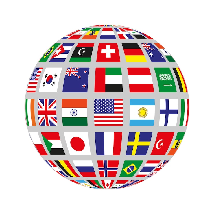 Círculo plano com bandeiras de diferentes países. Ilustração vetorial.