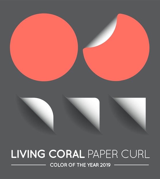 Círculo redondo de vetor de cor coral da moda com ondulação de papel com conjunto isolado de sombra