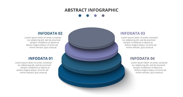 Vetor círculos 3d com 4 camadas. modelo de design moderno infográfico de quatro estágios de hierarquia.