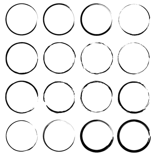 círculos de pincel preto. Textura de pincel aquarela. Ilustração em vetor. Imagem conservada em estoque.