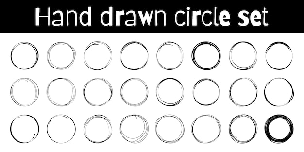 Vetor círculos desenhados à mão esboçar super conjunto de quadros. arredonda círculos de linha de rabisco. s.