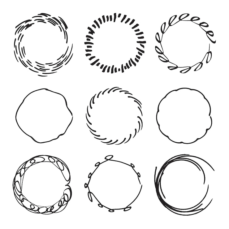 Vetor círculos desenhados à mão formas redondas artísticas abstratas e esboçadas para projetos criativos