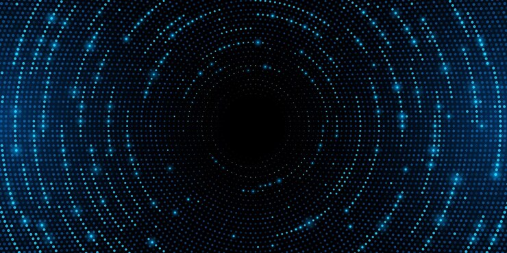 Círculos digitais futuristas de partículas brilhantes Onda de som circular abstrata Visualização de big data no ciberespaço Padrão de pontos Ilustração vetorial